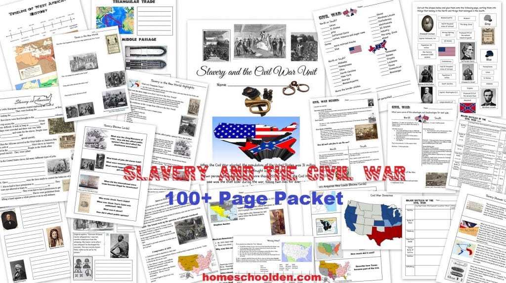 Slavery and the Civil War - Worksheets Notebook Pages
